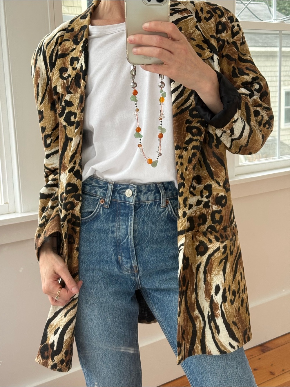 Vintage 80s Cotton & Flax Animal Print Oversized Blazer (S)